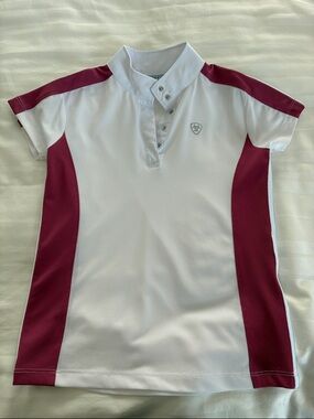Ariat Girls' White & Burgundy Short Sleeve Polo